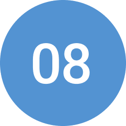 White number 08 on blue background