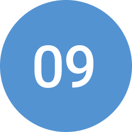 Circular blue icon with 09