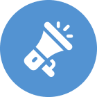 Blue circle with white megaphone symbol