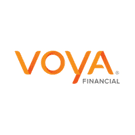 Logo of Voya Financial in orange and gray.